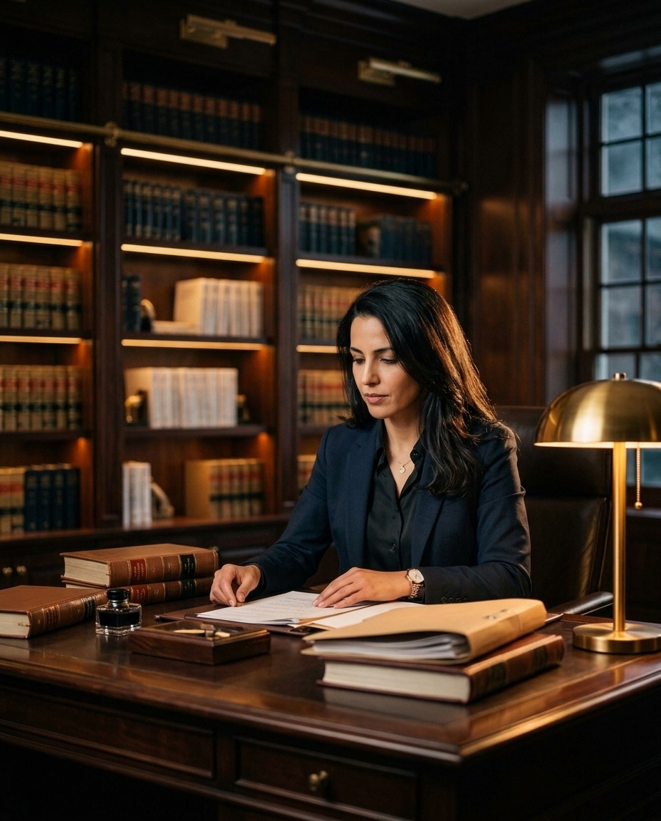 [Portrait de l'avocat dans son cabinet]